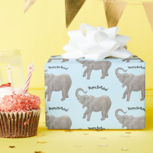 Cadeau Papier d'emballage éléphant bleu pâle