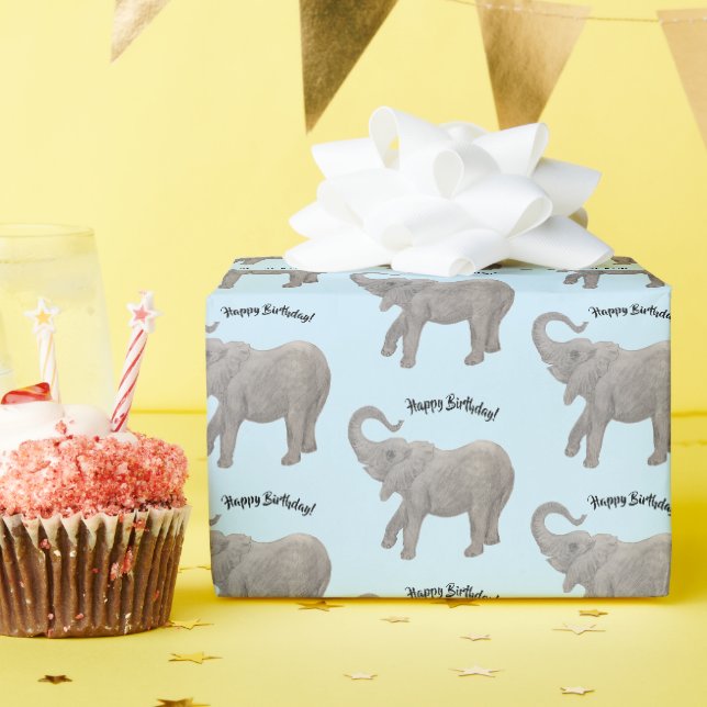 Cadeau Papier d'emballage éléphant bleu pâle (Fête d'anniversaire)
