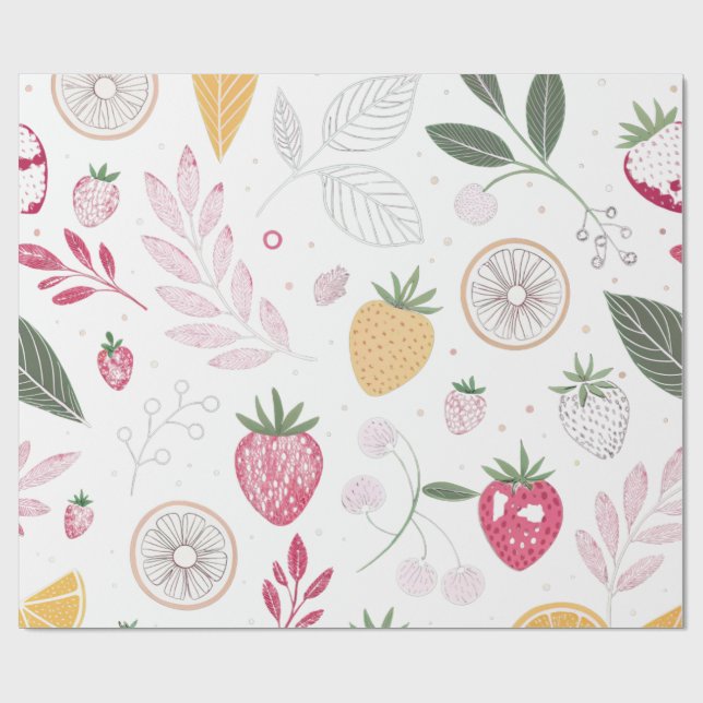 Cadeau Papier d'emballage fantaisiste fraise et floral (Plat)