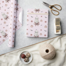 Papier d'emballage fantôme Halloween Coquette rose