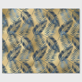 Cadeau Papier d'emballage feuille de palmier bleu or