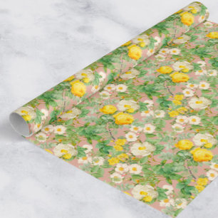 Cadeau Papier d'emballage Fleur de Rose Jaune Vintage en