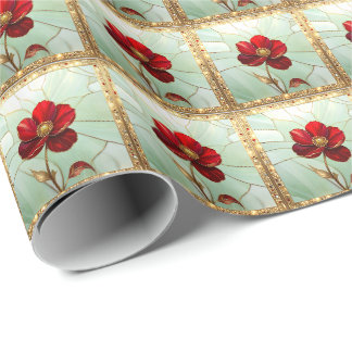 Cadeau Papier d'emballage Fleur Rouge Vitrail