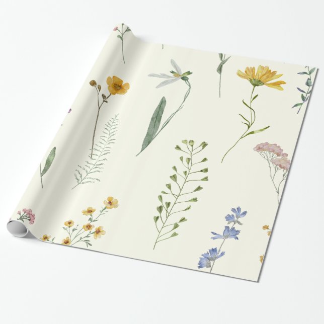 Cadeau Papier d'emballage fleur sauvage rustique bohème a (Déroulé)