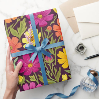 Cadeau Papier d'emballage fleurs bohèmes abstraites et pa