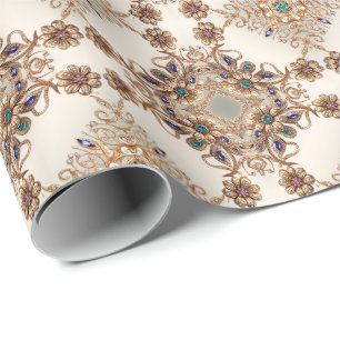 Cadeau Papier d'emballage Fleurs de bijoux en or élégant