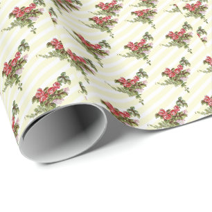 Cadeau Papier d'emballage Fleurs de printemps sur rayures