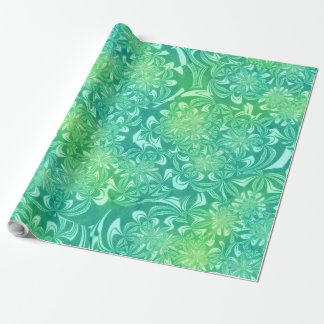 Cadeau papier d'emballage fleurs en batik vert