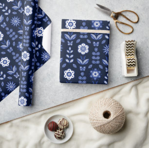 Cadeau Papier d'emballage Fleurs Papillons Scandinaves