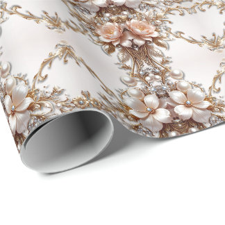 Cadeau Papier d'emballage Fleurs roses et blanches douces