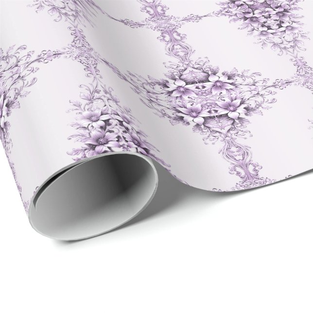 Cadeau Papier d'emballage Fleurs Violettes Élégantes (Coin rond)