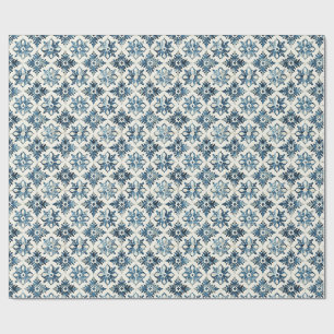 Cadeau Papier d'emballage floral à carreaux vintage bleu,