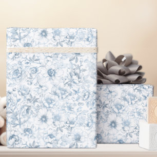 Cadeau Papier d'emballage floral bleu de style chinoiseri