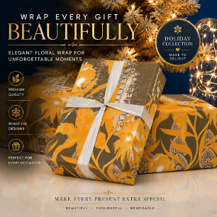 Cadeau Papier d'emballage floral   Botanique jaune de lux