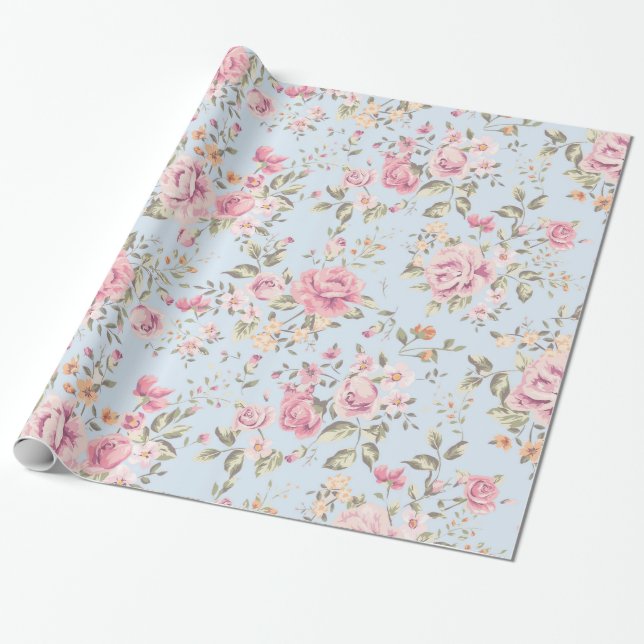 Cadeau Papier d'emballage floral chic minable (Déroulé)