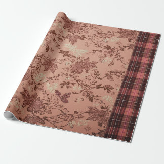 Cadeau Papier d'emballage floral chintz et carreaux mauve