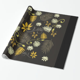 Cadeau Papier d'emballage floral noir et or 30 " x 6', Gl