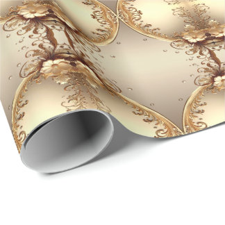 Cadeau Papier d'emballage floral orné doré