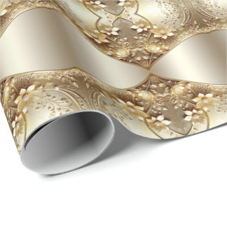 Cadeau Papier d'emballage floral orné moderne doré