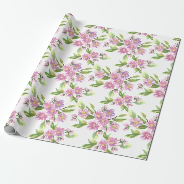 Cadeau Papier d'emballage floral rose romantique (Déroulé)