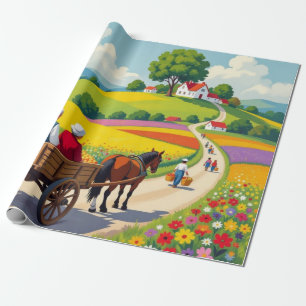 Cadeau Papier d'emballage floral style naïf