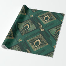 Papier d'emballage géométrique Art Déco émeraude