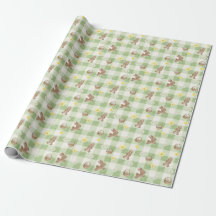 Papier d'emballage Gingham vert de lapin de Pâques