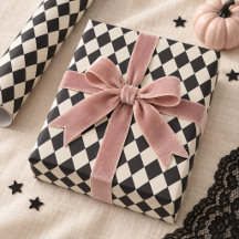 Papier d'emballage Halloween Harlequin Ivoire Noir