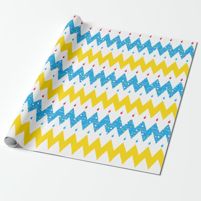 Cadeau Papier d'emballage Hanoukka "Chevron Menorah 2" (Déroulé)