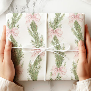 Cadeau Papier d'emballage hiver vert ruban rose