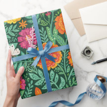 Papier d'emballage indien papillon marguerite abst
