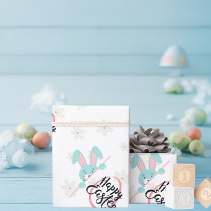 Cadeau Papier d'emballage Lapin Bleu de Pâques