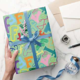 Cadeau Papier d'emballage Lettre de l'alphabet F - Vert
