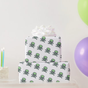Cadeau Papier d'emballage mat blanc crâne vert