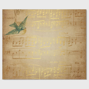 Cadeau Papier d'emballage mat de musique d'or de chanson