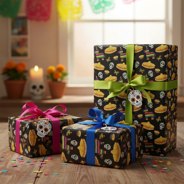 Cadeau Papier d'emballage Mexican Fiesta & Día de Muertos (Créateur téléchargé)