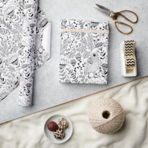 Cadeau Papier d'emballage motif de doodle pour oiseaux et