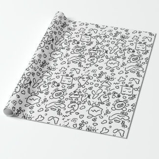 Cadeau Papier d'emballage motif doodle noir et blanc