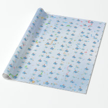 Papier d'emballage motif fête baleine bleue