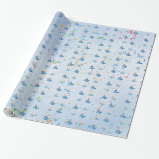 Cadeau Papier d'emballage motif fête baleine bleue