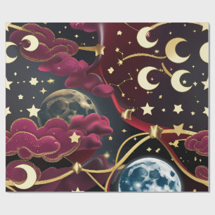 Cadeau Papier d'emballage - Motif Lune Céleste Rouge