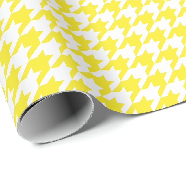 Cadeau Papier d'emballage moyen de pied-de-poule jaune et (Coin rond)