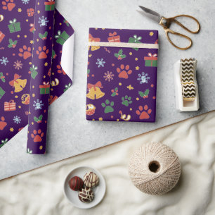 Cadeau Papier d'emballage Noël Empreintes de Patte & Cade