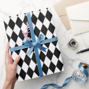 Cadeau Papier d'emballage noir motif Diamond Blanc