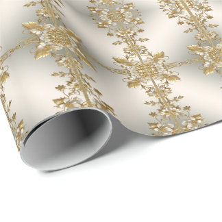 Cadeau Papier d'emballage orné floral blanc or