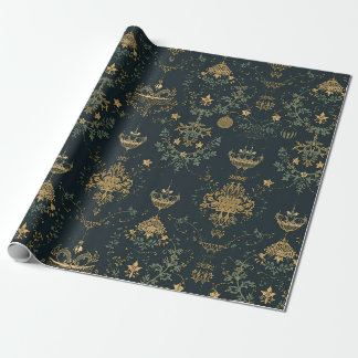 Cadeau Papier d'emballage Ornement Doré Baroque Sombre