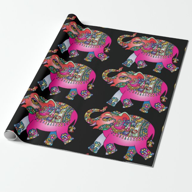 Cadeau papier d'emballage ornemental d'éléphant (Déroulé)