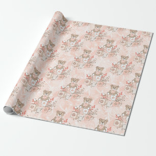 Cadeau Papier d'emballage Oursons Fille Baby Shower
