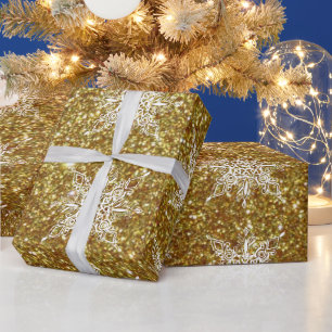 Cadeau Papier d'emballage paillettes et flocons de neige