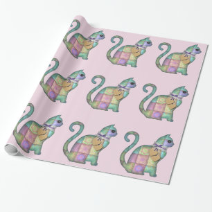 Cadeau papier d'emballage patchwork cat